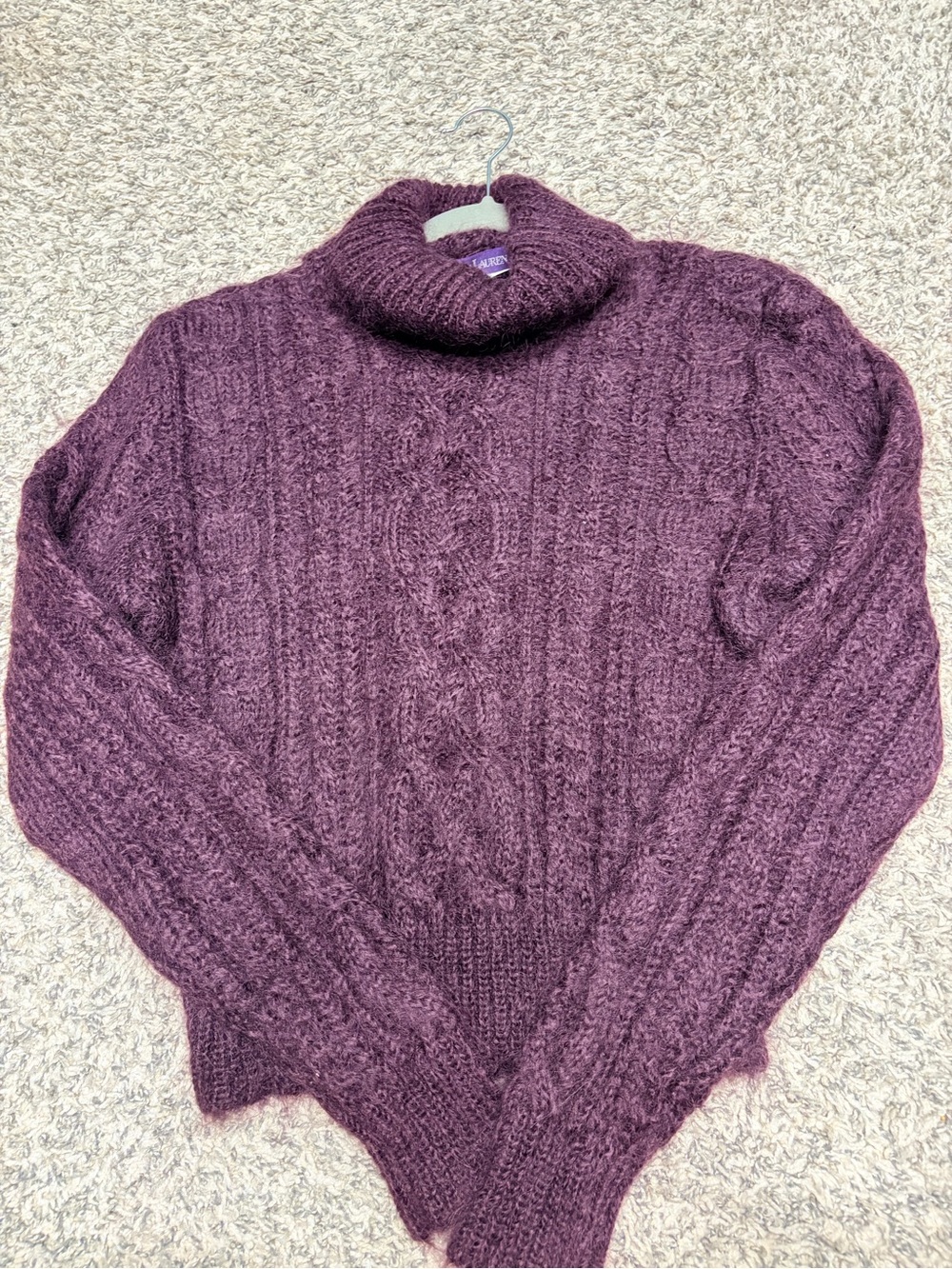 Vintage Ralph Lauren Purple Label Plum Cable Knit Mohair Turtleneck Sweater